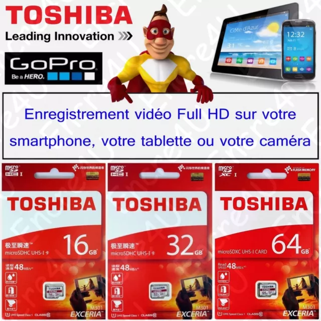 Carte Mémoire HD TOSHIBA 16 32 64 Gb Go Micro SDHC SDXC pour téléphone Samsung