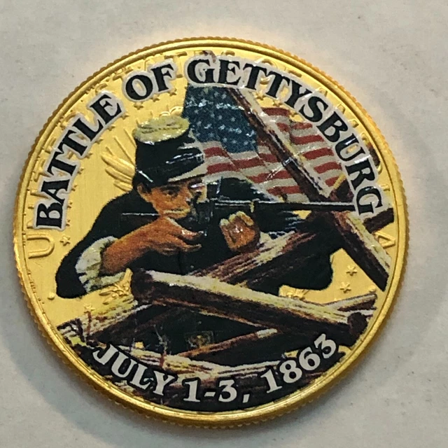Colorized gold-tone Kennedy half dollar.BATTLE OF GETTYSBURG JULY 1-3 1863 #112@