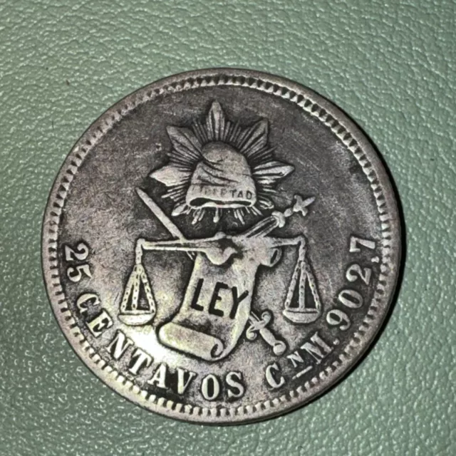 1888 CnM Mexico 25 Centavos World Silver Coin Second Republic 3