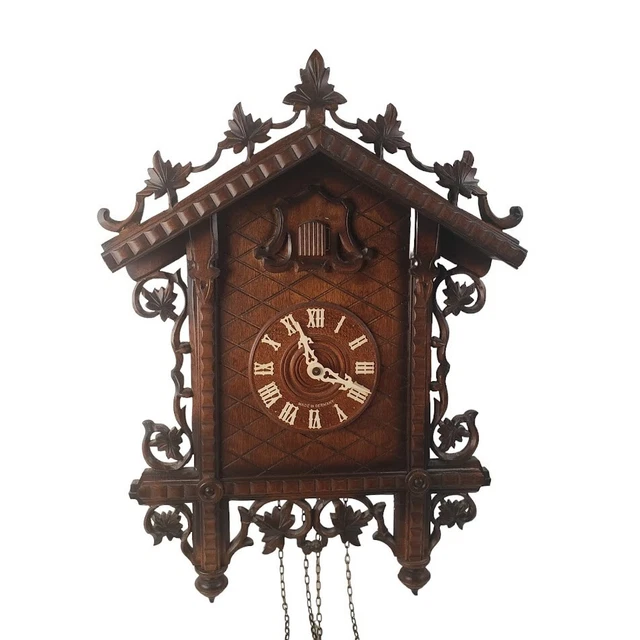 BLACK FOREST CUCKOO Clock Made in Germany Vintage Wood Weights Keeps ...
