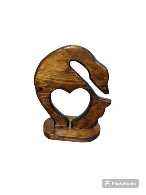 Vintage Wooden Duck Goose Handmade Carving With Heart Retro