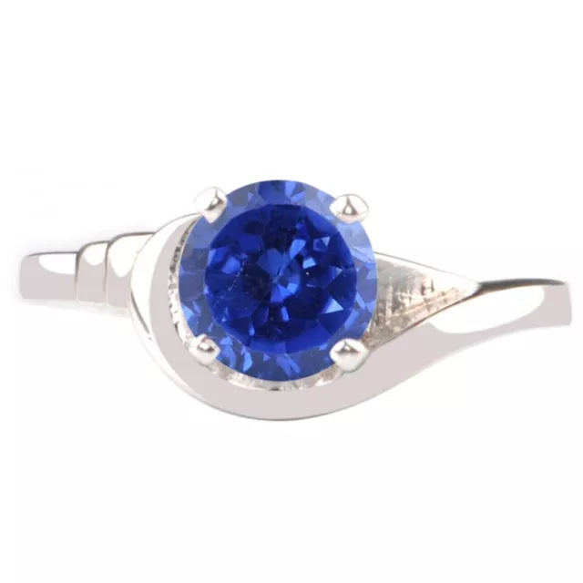 1.20Ct Round Cut AA Natural Blue Tanzanite Solitaire Ring In 14KT White Gold