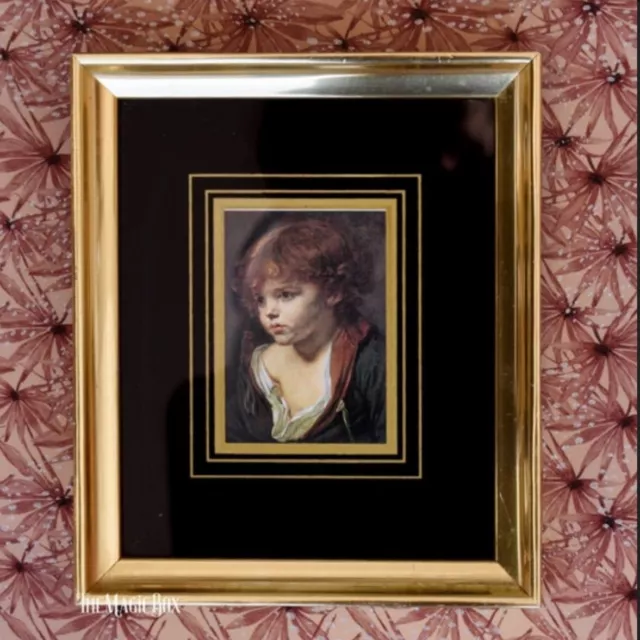 Vintage 70s-90s Framed "Blond Haired Boy" By J.B Greuze Art Print|Old Painting