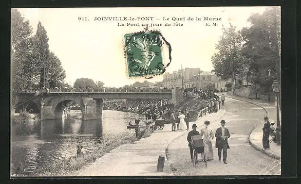 CPA Joinville-le-Pont, Le Quai de la Marne, le Pont un day de party