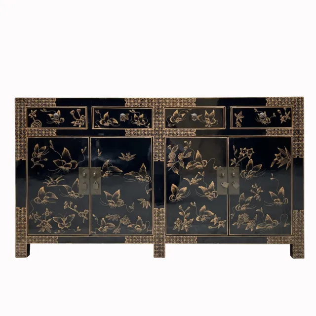Black Golden Graphic 4 Drawers Sideboard Buffet Console Table Cabinet cs7587