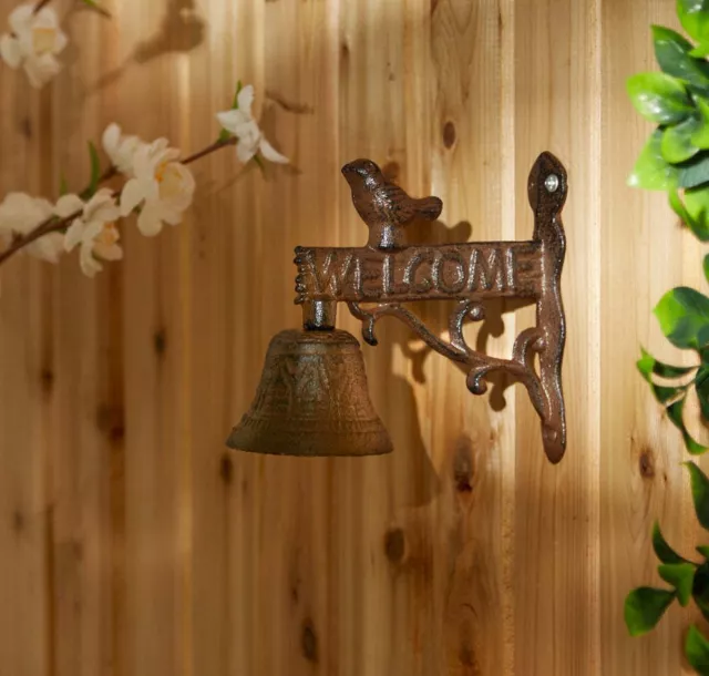 Welcome Bird Cast Iron Wall Mount Door Bell Outdoor Home Decor Dinner Bell