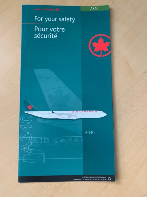 AIR CANADA  AIRLINES  A340 Safety Card ACF837-4A  (01-04), code 1635