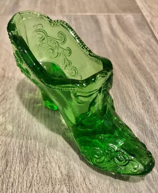 Retro Mosser Green Glass Slipper with Bow Detail