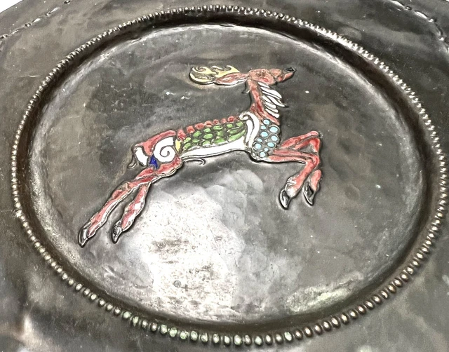Mid 19th Century German handmade plaque with enamelled deer figure 4