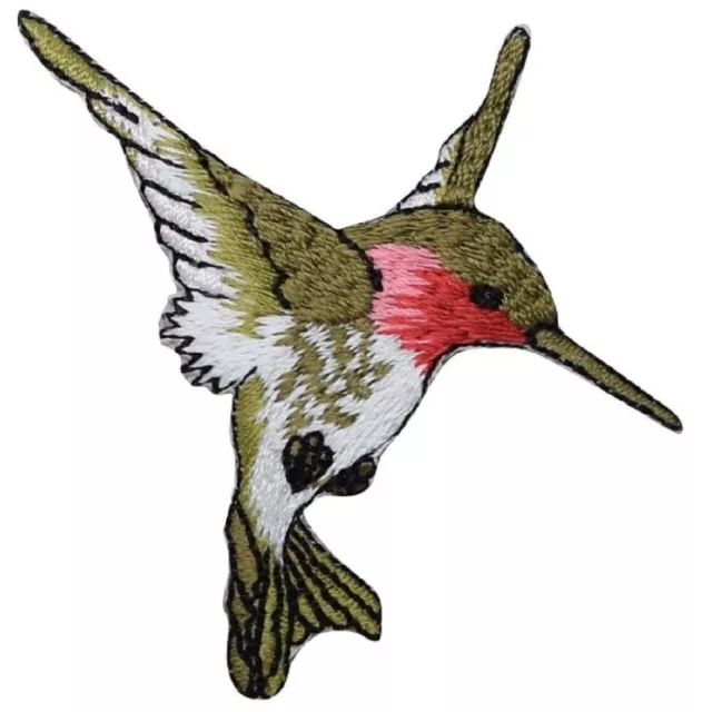 Hummingbird Applique Patch - Green, Red, Bird Badge 2.5" (Iron on)