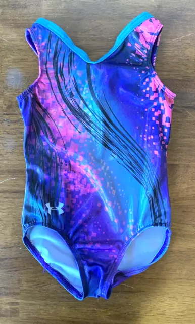 GK Elite Under Armour CS Gymnastics Leotard Child Small Blue Pink Purple Foil