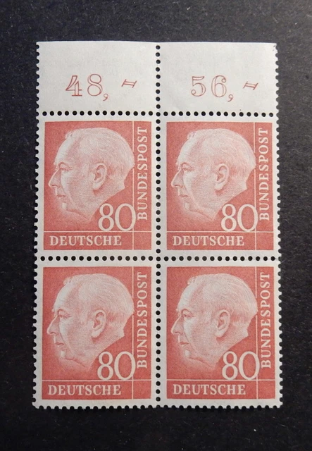 Bund, 192 ** Heuss Viererblock 4er-Block mit Oberrand gepr. Schlegel