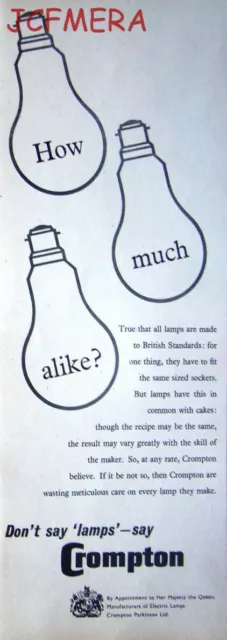 'CROMPTON Lamps' Lightbulb Household ADVERT #2 - Original 1955 Print AD