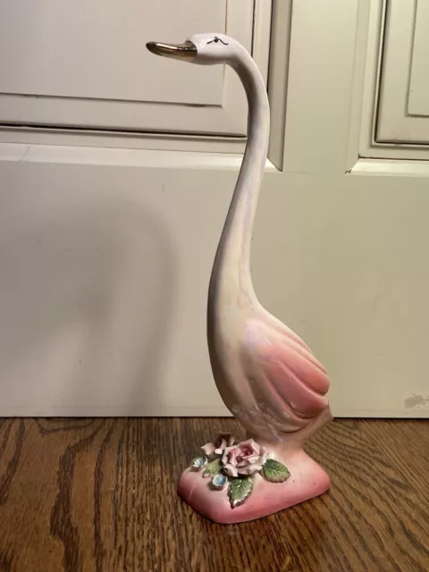 Vintage Pink Flamingo Figurine Swan Iridescent 9.25”