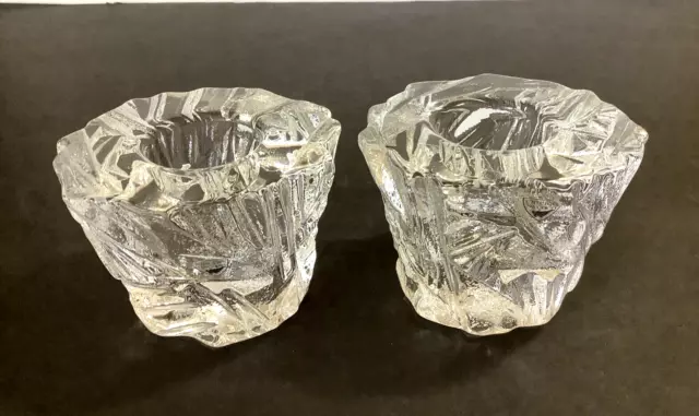 Pair ORREFORS Sweden “ICY" Full Lead Heavy Crystal Votive Candle Holder Signed