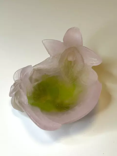 Daum Crystal Pate de Verre "FLOWERS" Dish Bowl Tray Glass Signed