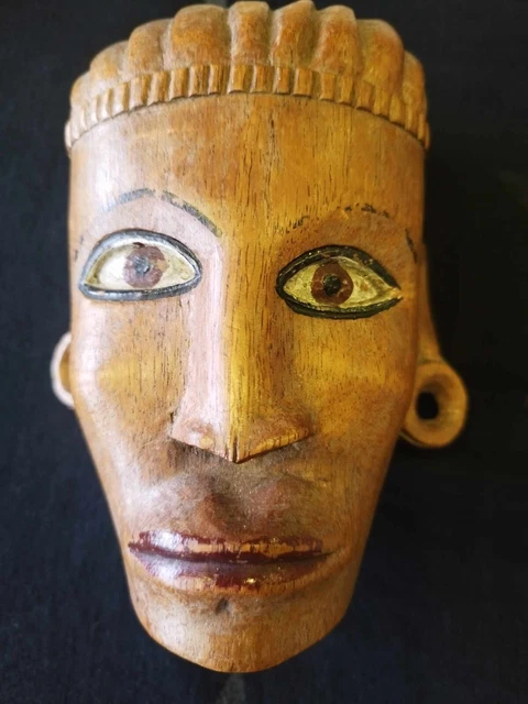An Antique Egyptian Carved Solid Wood Pharaoh Decorative Wall Hanging Head Mask