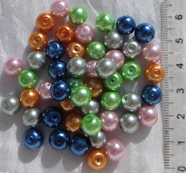 50 Perles Verre Nacre Renaissance Rondes 8Mm Mix Orange Gris Rose Bleu Vert*Ru10