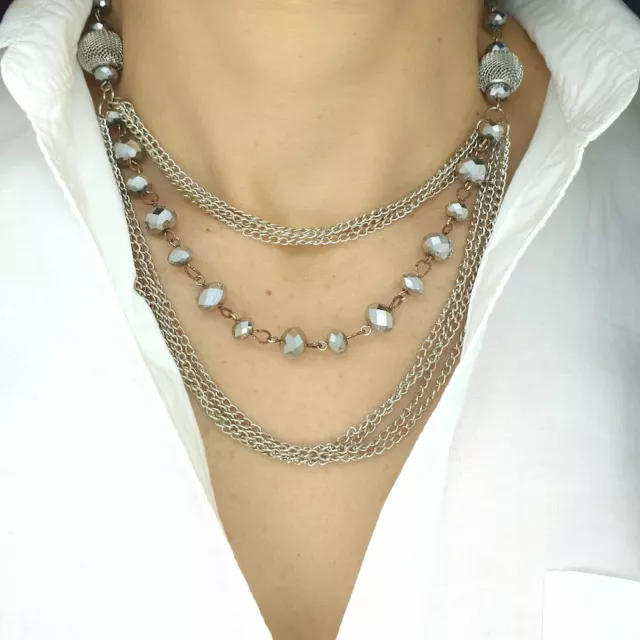 Boho Women Multi Layer Long Chain Pendant Choker Necklace Crystal Choker Jewelry