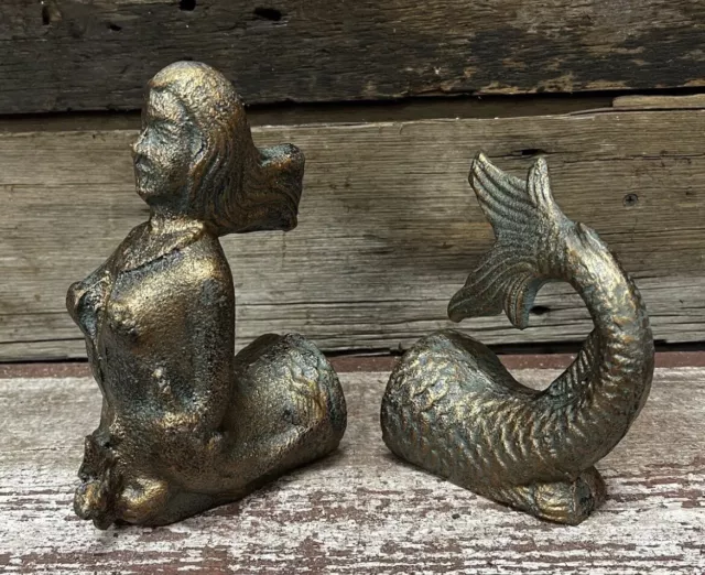 Verdigris Mermaid Cast Iron 7” Tall Nautical Bookends