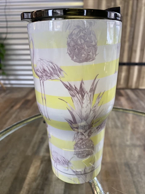 RTIC 20 oz Insulated Tumbler Stainless Steel Travel Mug Lid Flamingo Pineapple