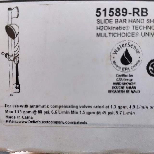 DELTA 51589RB 7SETTING Slide Bar Hand Shower in Bronze 325.