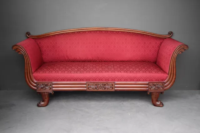 Antique Biedermeier mahogany settee classic carved ornate Empire scroll sofa