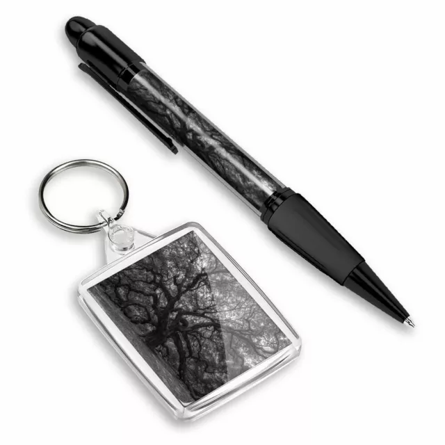 Pen & Keyring (Rectangle) - BW - Old Tree Forest Nature Oak #38815