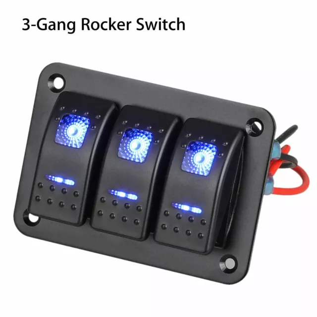 12V-24V 3 Gang Toggle Wippschalter Panel USB Auto Boot Marine RV LKW Blau LED