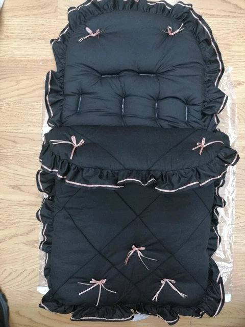Baby  girls  black  / rose gold   Ribbon bows  Foot Muff Cosy Toes Pram buggy