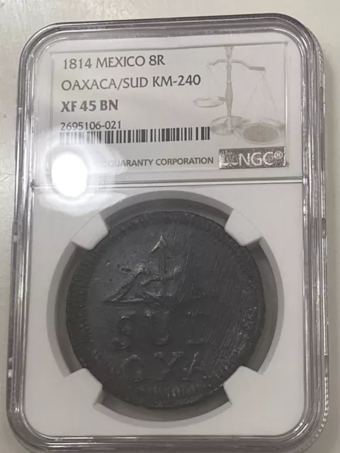 1814 MEXICO 8 Reales Oaxaca Insurgent Coinage SUD Coin XF 45 NGC KM# 240