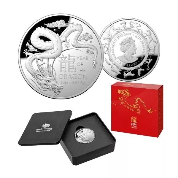 2024 Royal Australian Mint Lunar Year of the Dragon $5 Silver Domed Coin