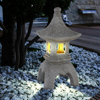 Lampe Solaire LED Figurine Décorative Pagode Aspect Pierre Extérieur de Jardin