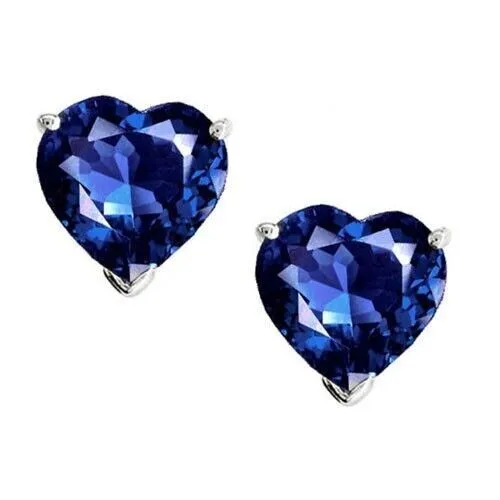 1CT HEART LAB Created Sapphire Diamond Women Stud Earrings 14k White ...