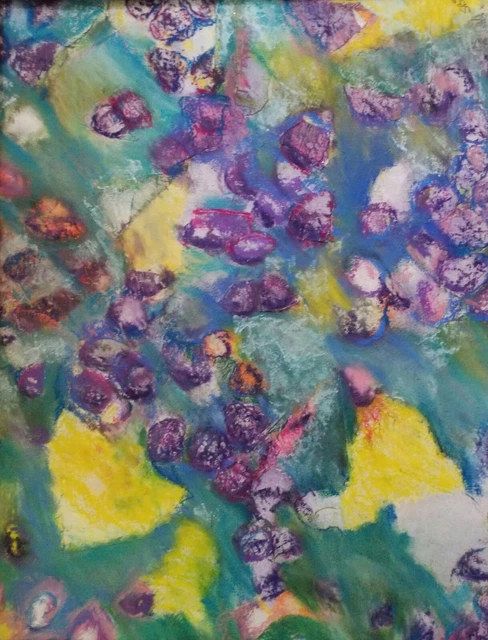 Very colorful original signed collage wall art in mat