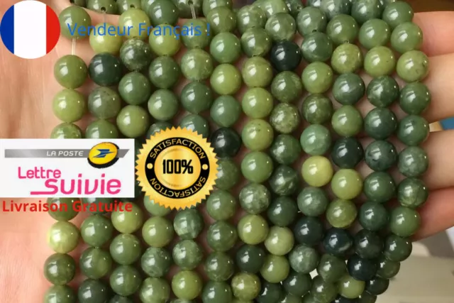 Lot de 24 Perles de 8mm Jade Néphrite du Canada, Confection Bijoux et Artisanat