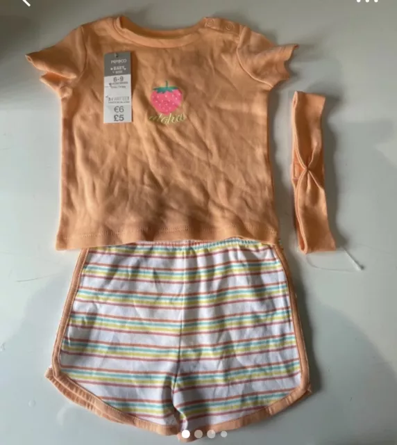 Baby Girls Shorts Tshirt 3 Piece Set Age 6-9 Months