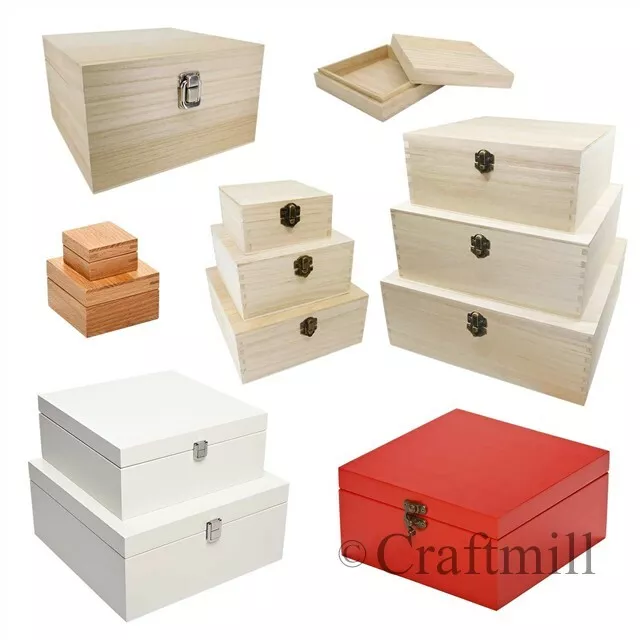 Einfachholz Quadratisch Holz Klappaufbewahrung & Heiligabend Boxen - Größenwahl