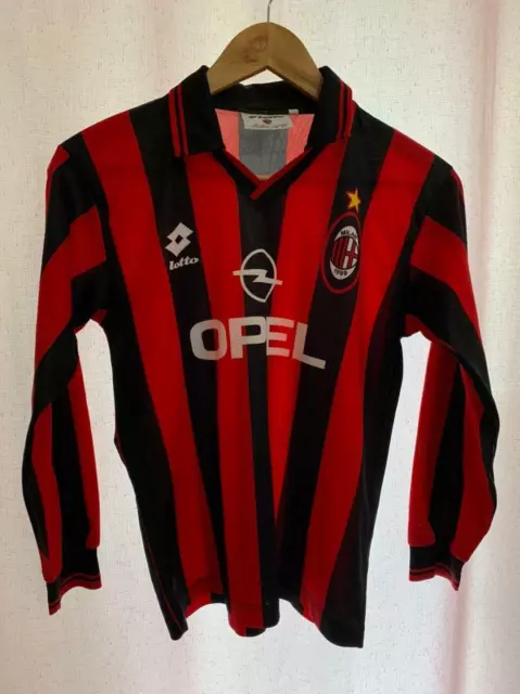 Ac Milan Italy 1995/1996 Home Football Shirt Jersey Maglia Vtg L/S Boys Xl Lotto