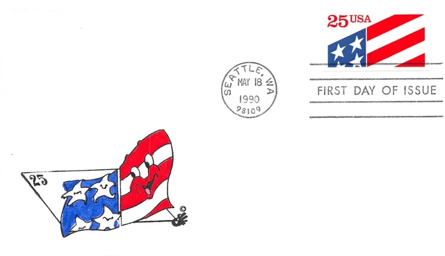 1475 25c Self-adhesive Flag, Ellis Animated hand painted cachet [121122.436]