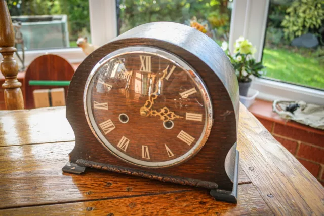 Vintage - 1950’s Smiths Enfield Striking Mechanical Mantle Clock - Wood Case