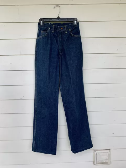 Vintage Wrangler Straight Jeans Cowboy Blue Dark Wash Rigid 70s Western High 24