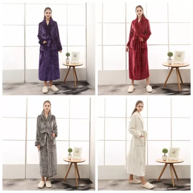 Womens Mens Fleece Waffle Long Bath Robe Luxury Lightweight Dressing Gown Purple