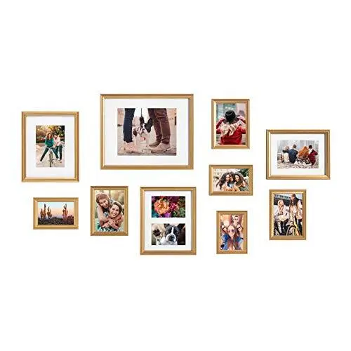 Adlynn Photo Frame Set, Set Of 10, Varying Sizes, Gold, Traditional Glam Fram...