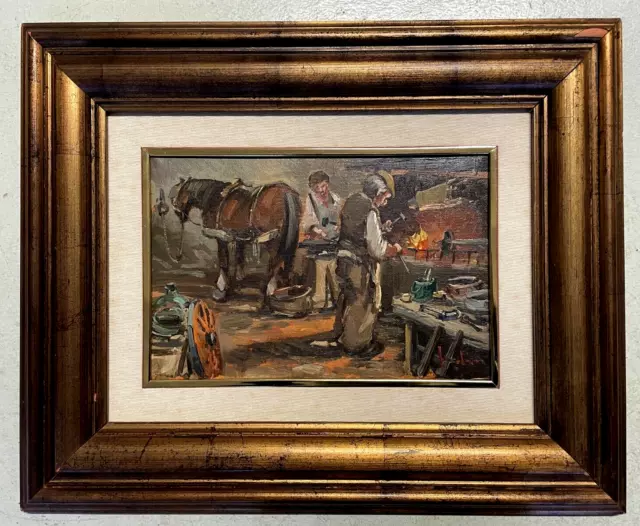 ANTICO QUADRO DIPINTO OLIO E. Scudiero MANISCALCO FUOCO CAVALLO BUTTERI TOSCANA