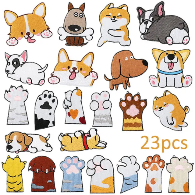 23Pcs Cute Dog DIY Iron On Patches Embroidered Applique Patch Clothes Bag Decor'
