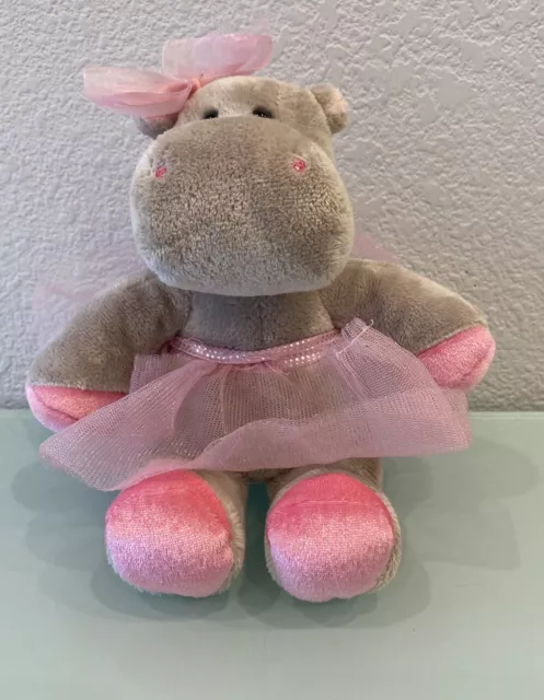 Douglas Plush Lulu Grey Hippo 9" Cuddle Toy with Ballerina Outfit and Pink Tut