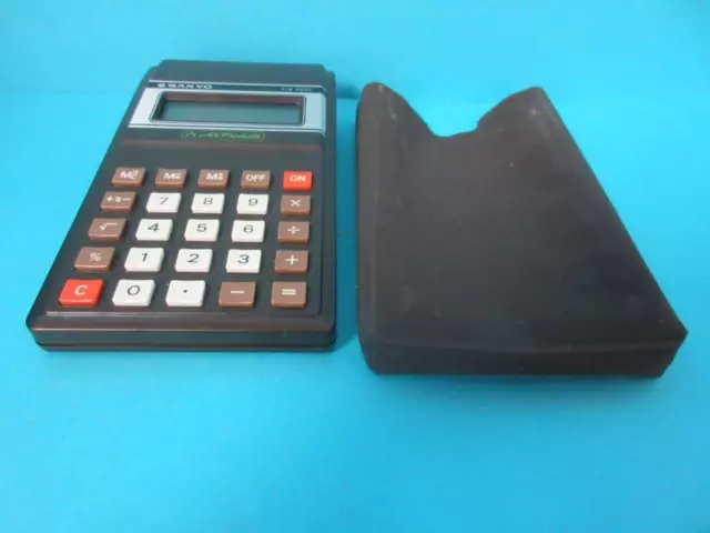 Awesome Vintage Sanyo Cx 1231 Electronic Calculator Lcd  Rare Pocket W/ Cover