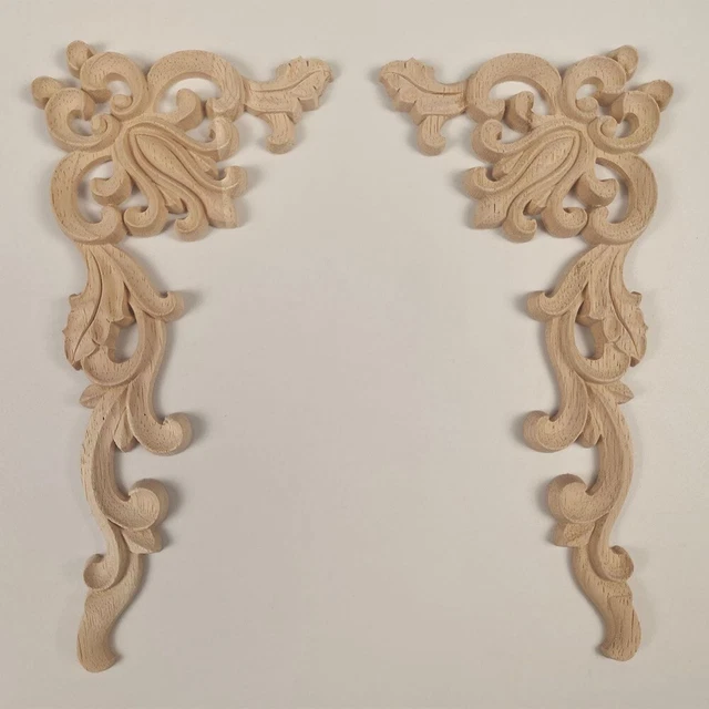 4 Appliques Murales D'angle En Bois Sculpté Floral - Déco Européenne Vintage - 18x18cm