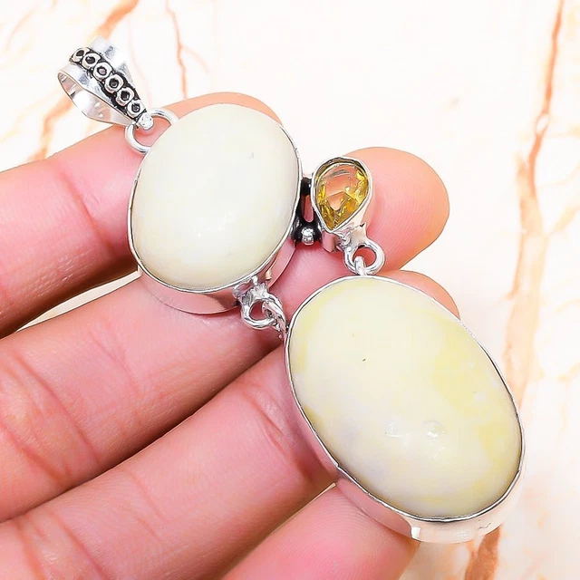 Swiss Green Opal, Citrine Gemstone Handmade Gift Jewelry Pendant 2.88" z142